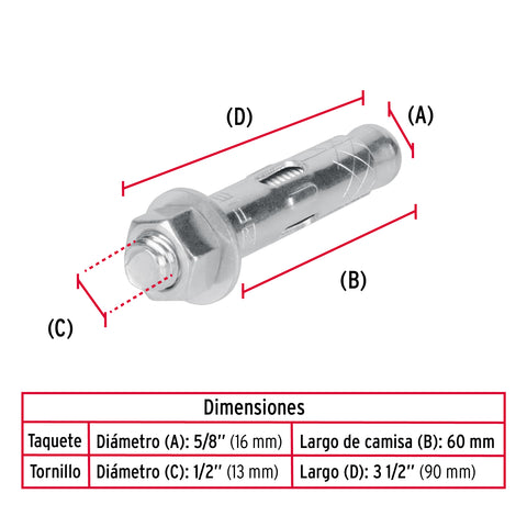Caja con 25 taquetes expansivos de 1/2' con tornillo, FIERO | TAE-1/2TG | 47356