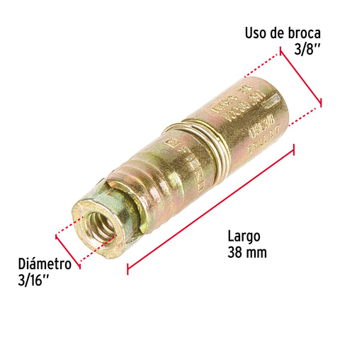 Caja con 100 taquetes expansivos de 3/16' sin tornillo FIERO | TAE-3/16G | 47363