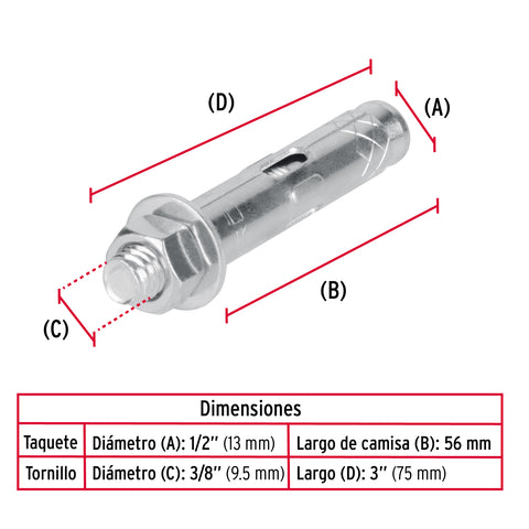 Bolsa con 4 taquetes expansivos de 3/8' con tornillo, FIERO | TAE-3/8T | 47370