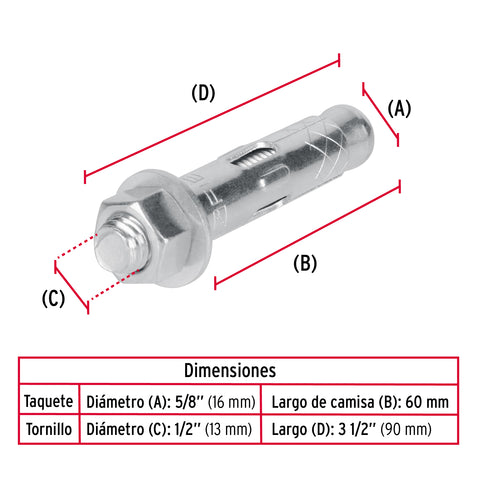 Bolsa con 2 taquetes expansivos de 1/2' con tornillo, FIERO | TAE-1/2T | 47371