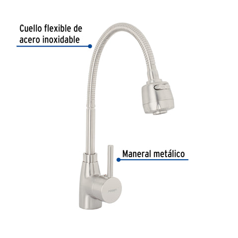 Monomando para fregadero con cuello flexible, satín, TÚBIG | TBF-87N | 47387