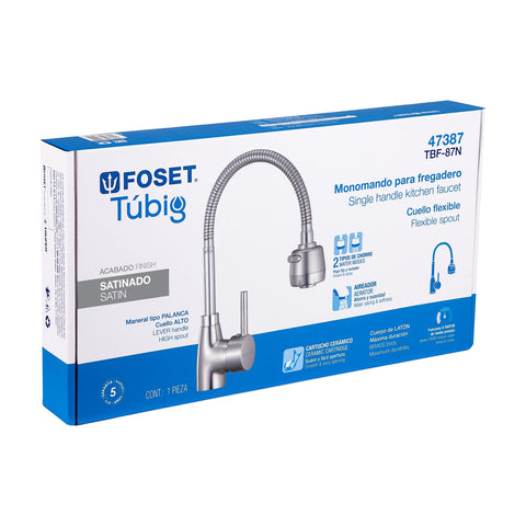 Monomando para fregadero con cuello flexible, satín, TÚBIG | TBF-87N | 47387