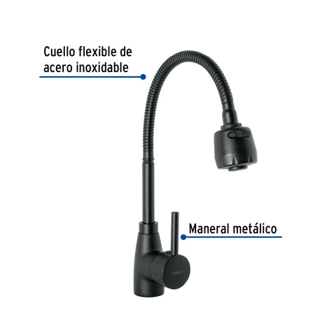 Monomando para fregadero con cuello flexible, negro, TÚBIG | TBF-87M | 47388