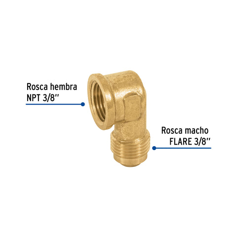 Codo para estufa a 90° de latón de 3/8 x 3/8', FOSET | CLG-521 | 47403
