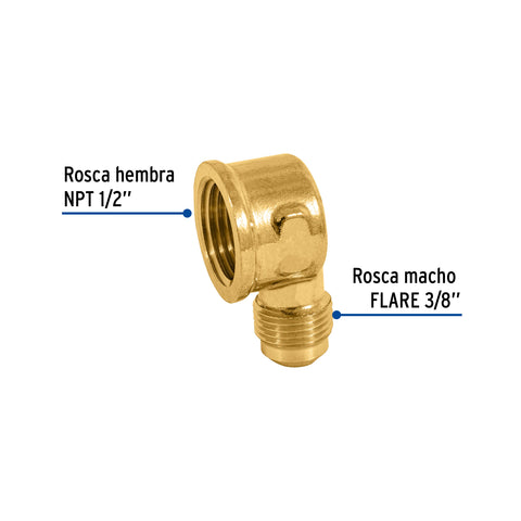 Codo para estufa a 90° de latón de 3/8 x 1/2', FOSET | CLG-522 | 47404