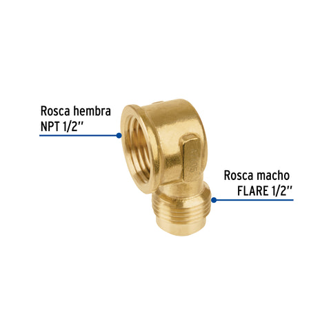Codo para estufa a 90° de latón de 1/2 x 1/2', FOSET | CLG-523 | 47405