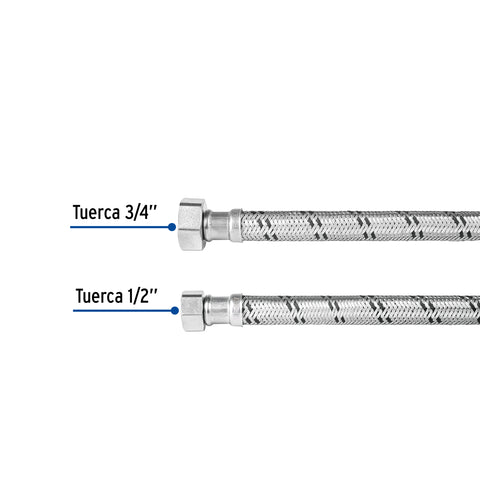 Manguera para boiler, acero inox, 1/2'x3/4', 120 cm, FOSET | FBO-12120X | 47425