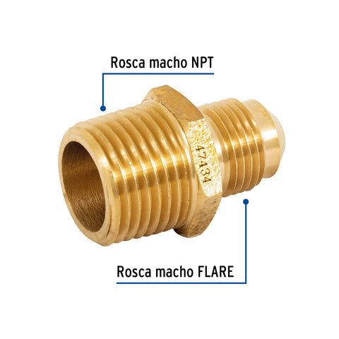 Niple terminal de latón de 3/8' X 1/2', FOSET | CLG-412 | 47434