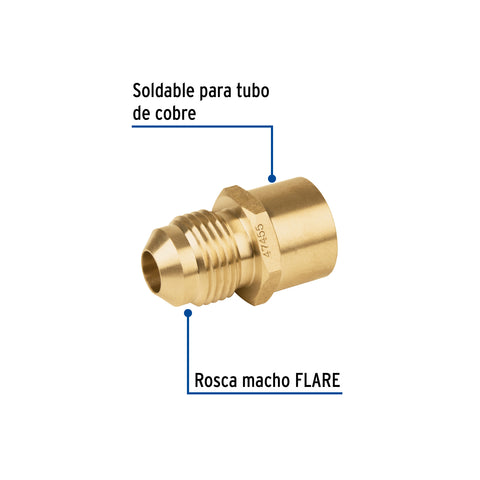 Conector flare soldable de latón, 3/8' x 1/2', FOSET | CLG-646 | 47455