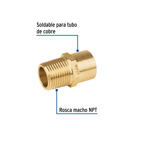 Conector NPT soldable de latón, 1/2' X 3/8', FOSET | CLG-656 | 47456