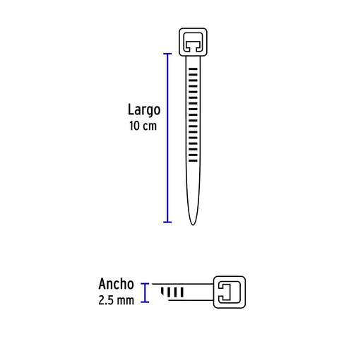 Bolsa con 1000 cinchos plásticos 18 lb, 100x2.5 mm, negros | CIN-1810N-M | 47465
