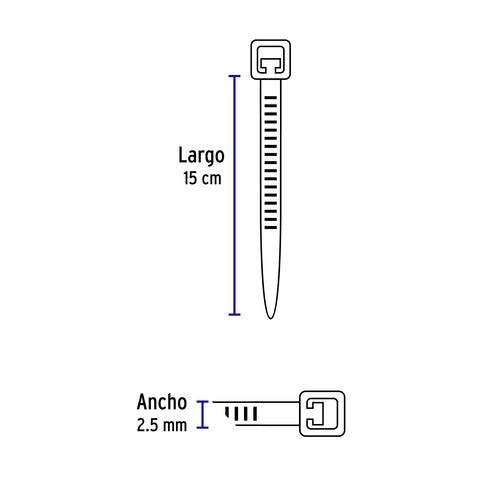 Bolsa con 1000 cinchos plásticos 18 lb, 150x2.5 mm, negros | CIN-1815N-M | 47466