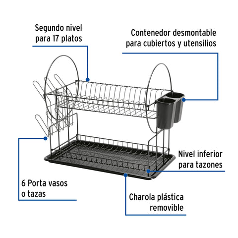 Escurridor negro de acero con 2 niveles para trastes | ETR-3 | 47501