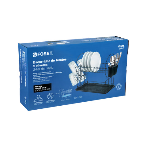 Escurridor negro de acero con 2 niveles para trastes | ETR-3 | 47501