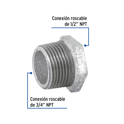 Reducción bushing acero galvanizado 3/4 x 1/2', FOSET | CG-231 | 47503