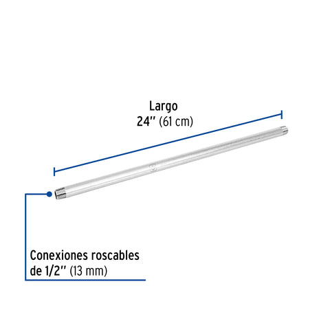 Niple de acero galvanizado 1/2' x 24', FOSET | CG-408 | 47523