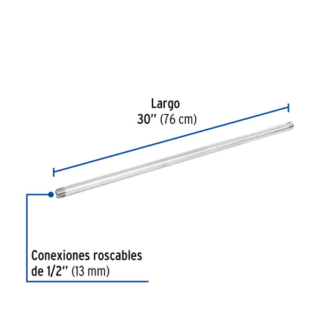 Niple de acero galvanizado 1/2' x 30', FOSET | CG-409 | 47524