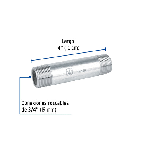 Niple de acero galvanizado 3/4' x 4', FOSET | CG-413 | 47528