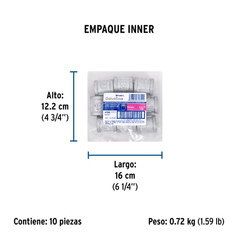 Cople reforzado de acero galvanizado de 1/2', FOSET | CG-201 | 47550