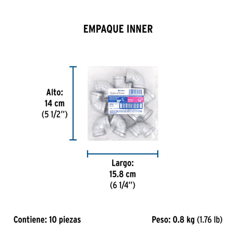 Codo 90° acero galvanizado de 1/2', FOSET | CG-501 | 47557