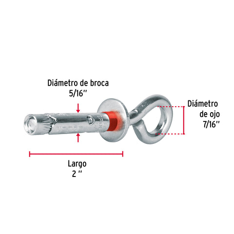 Bolsa con 4 taquetes expansivos 8x50 mm con armella cerrada | TAE-8X45C | 47560