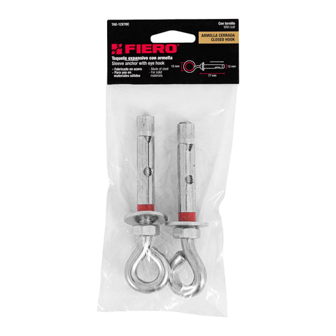 Bolsa con 2 taquetes expansivos 12x75 mm con armella cerrada | TAE-12X70C | 47562