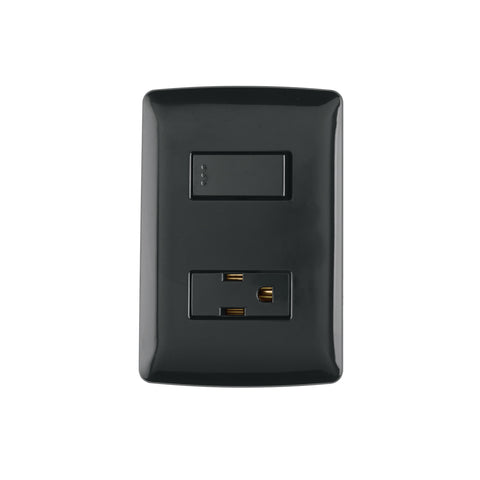 Placa armada contacto e interruptor, negro, línea Italiana | PA-APCO-IN | 47591