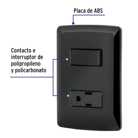 Placa armada contacto e interruptor, negro, línea Italiana | PA-APCO-IN | 47591
