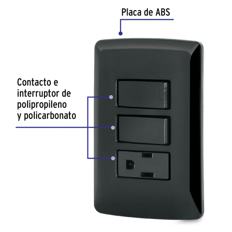 Placa armada contacto 2 interruptores,negro, línea Italiana | PA-APCO-I2N | 47592