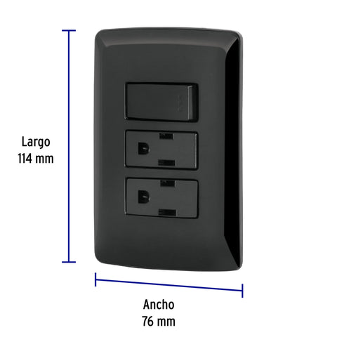Placa armada 2 contactos e interruptor,negro, línea Italiana | PA-APCO-I3N | 47593