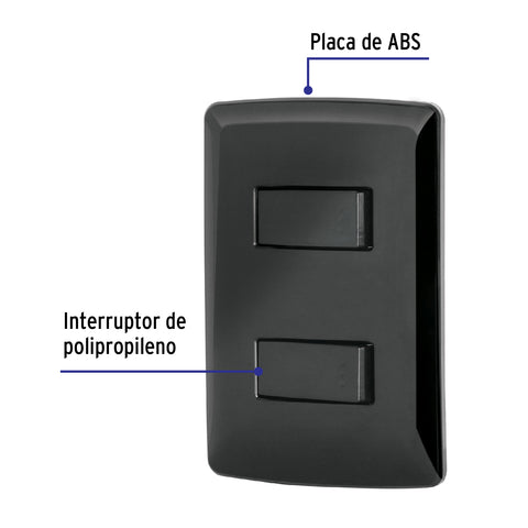 Placa armada, 2 interruptores sencillos,negro,línea Italiana | PA-APDO-IN | 47597