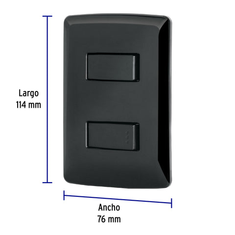 Placa armada 1 interruptor 1 escalera, negro, línea Italiana | PA-APDO-EIN | 47598