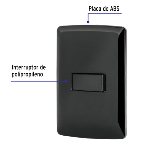 Placa armada 1 interruptor sencillo, negro, línea Italiana | PA-APSE-IN | 47599