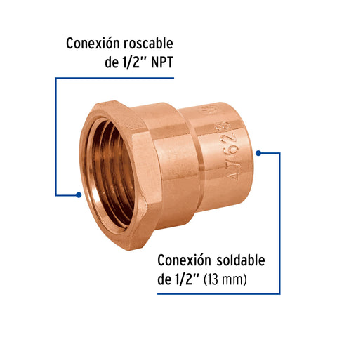 Conector de cobre de rosca interior 1/2', FOSET BASIC | CC-601B | 47628