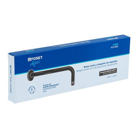Brazo recto con chapetón para regadera, 30 cm, negro mate | BCH-600M | 47649