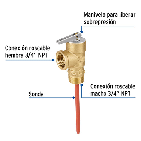 Válvula de alivio de 3/4' para boiler, 150psi, FOSET | VALI-3/4 | 47679