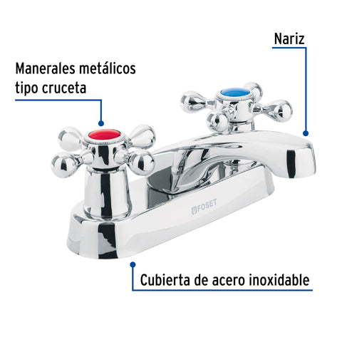 Mezcladora 4' para lavabo, nariz larga, manerales cruceta | M-048E | 47680
