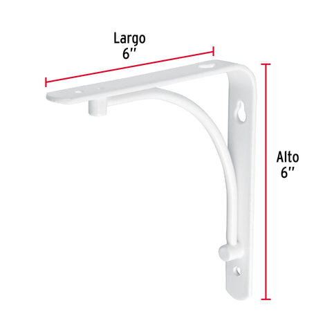 Ménsula reforzada blanca 6 x 6', diseño alambrón, FIERO | MED-6BA | 47692
