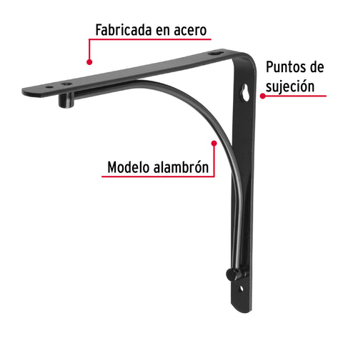 Ménsula reforzada negra 8 x 8', diseño alambrón, FIERO | MED-8NA | 47695