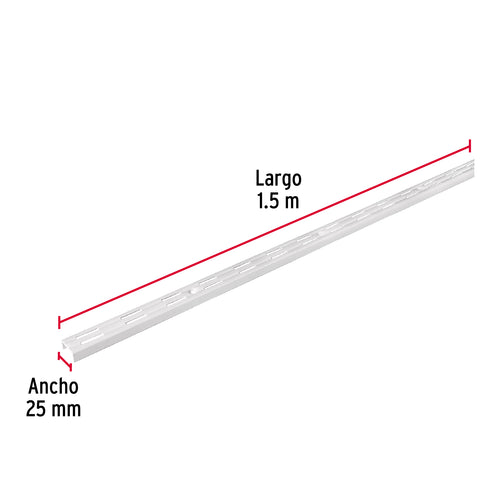 Cremallera doble blanca para ménsulas planas, 1.5m, FIERO | SOMO-15CD | 47718