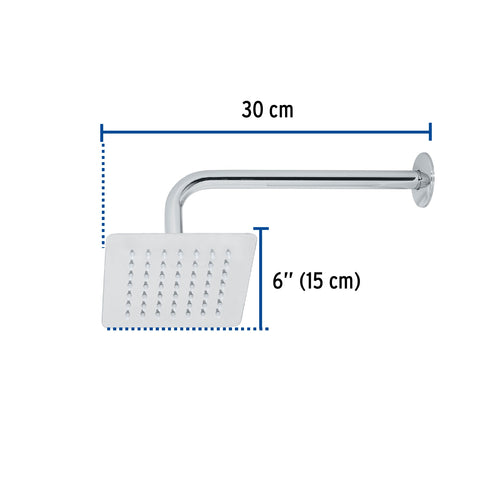 Regadera cuadrada 6', acero inox, con brazo, cromo, TÚBIG | R-414 | 47736