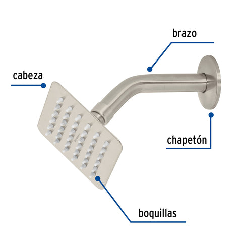 Regadera cuadrada 4', acero inox, con brazo, satín, TÚBIG | R-413N | 47740