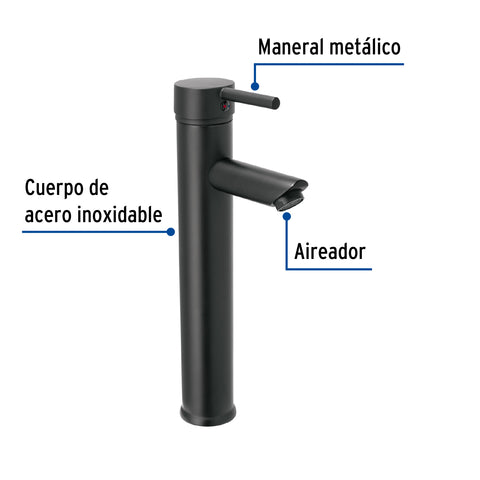 Monomando alto negro para lavabo, FOSET TÚBIG | TBM-47M | 47795