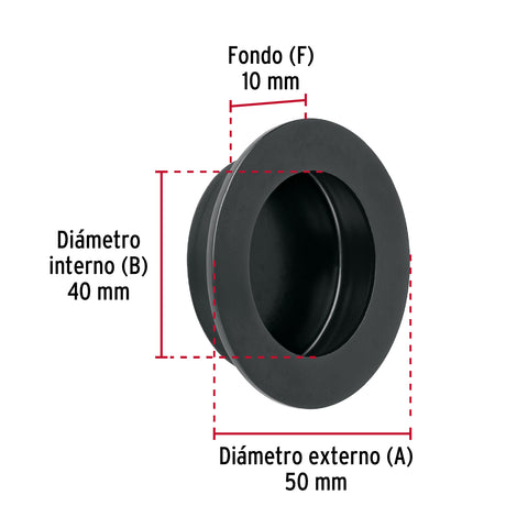 Jaladera de embutir circular No. 4 acabado negro | JALED-64 | 47803