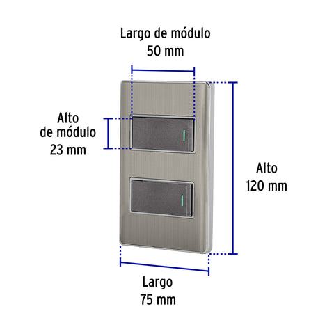 Placa armada acero inox con 2 interruptores 1 módulo, Lisboa | PA-APDO1-LA | 47834
