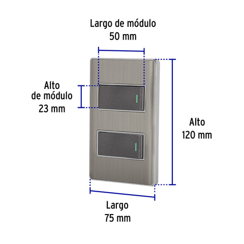 Placa armada acero 1 interruptor y 1 de 3 vías 1 mód,Lisboa | PA-APDO1-ELA | 47835