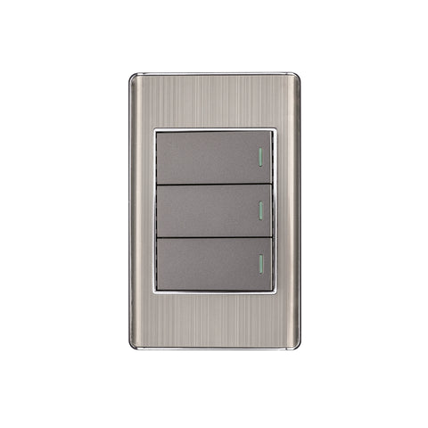 Placa armada acero inox 3 interruptores 1 módulo, Lisboa | PA-APTR-LA | 47836