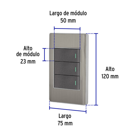 Placa armada acero inox 3 interruptores 1 módulo, Lisboa | PA-APTR-LA | 47836