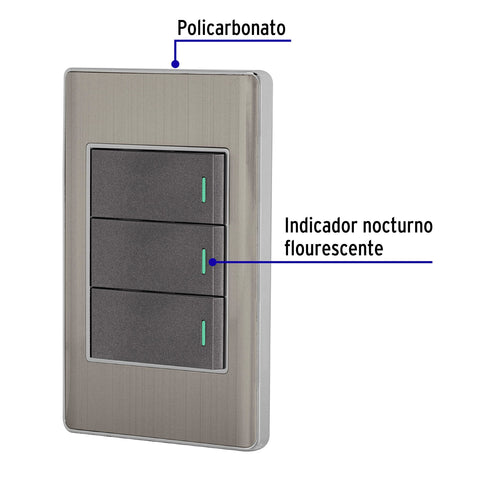 Placa armada acero inox 3 interruptores 1 módulo, Lisboa | PA-APTR-LA | 47836