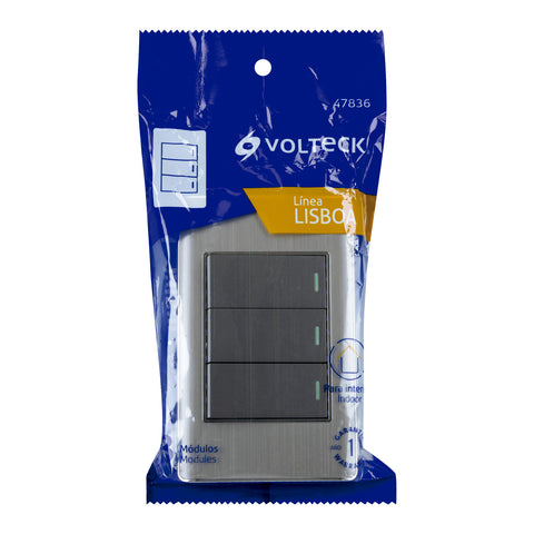 Placa armada acero inox 3 interruptores 1 módulo, Lisboa | PA-APTR-LA | 47836